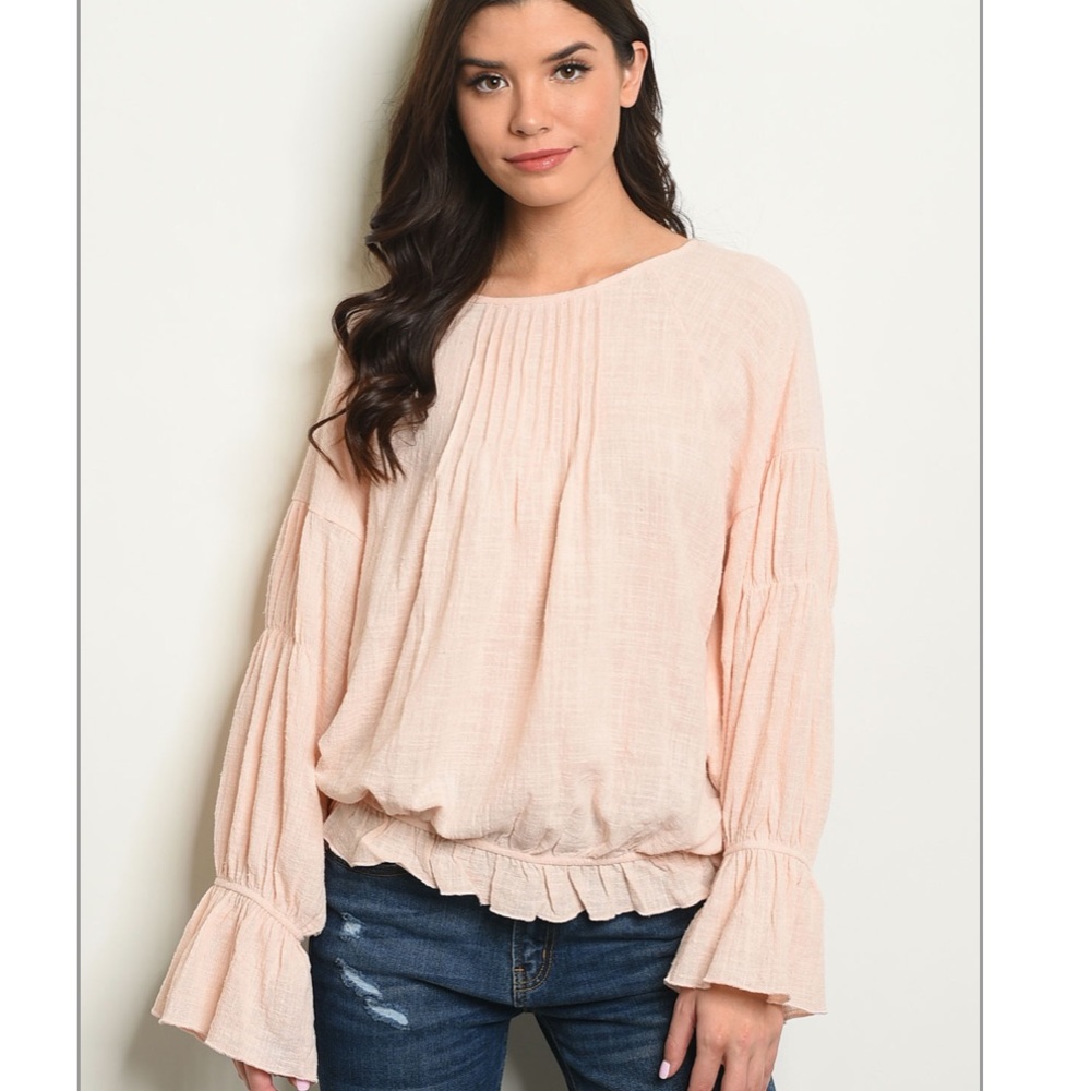☕️Peach Gauzy Bell Sleeve Top🌟 - Picture 3 of 4